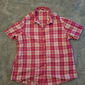 Riders By Lee Womens Pink Plaid Button Up Shirt- L